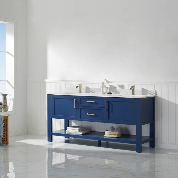 Grayson 72" Double Vanity in Jewelry Blue and Composite Carrara White